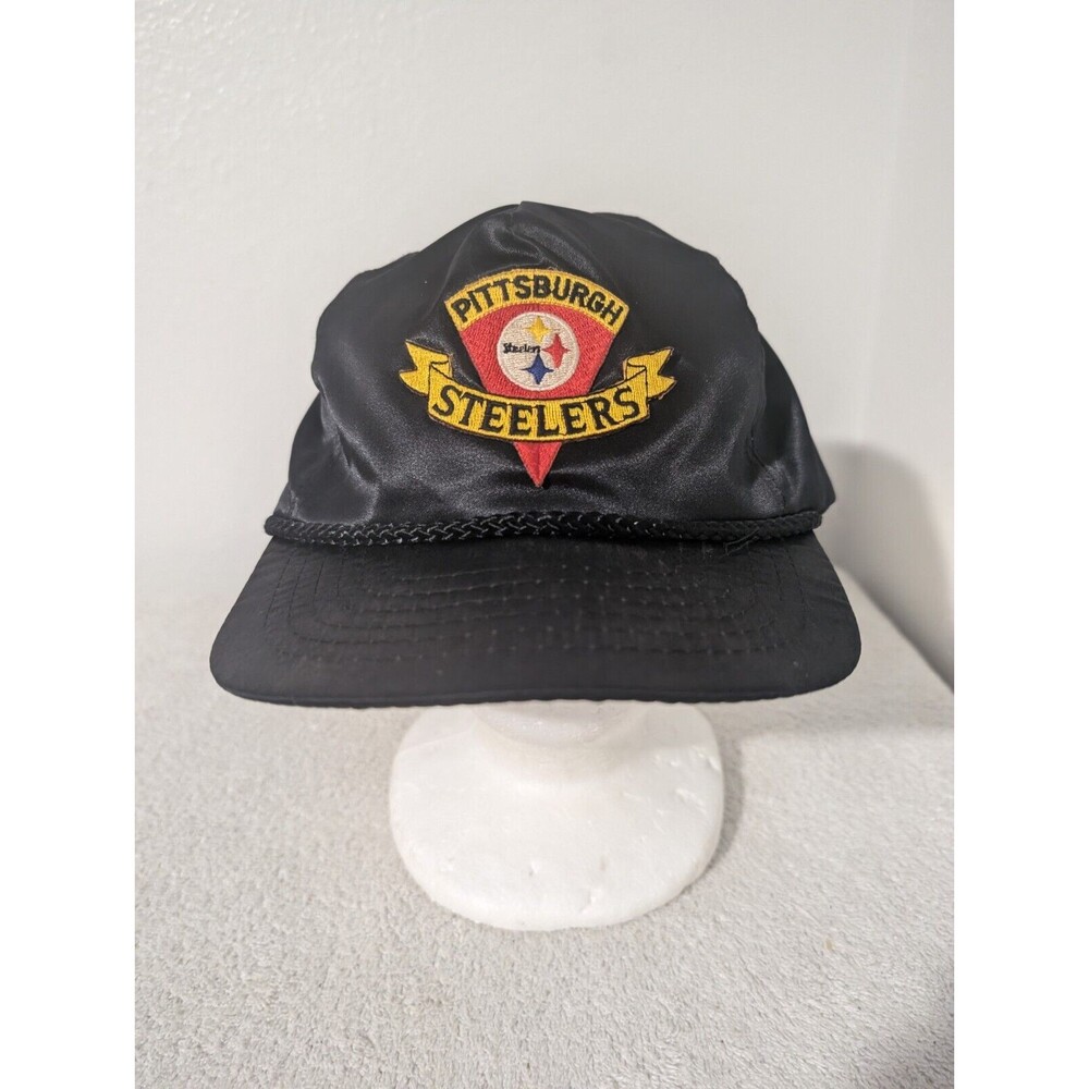 Vintage Pittsburgh Steelers Hat 90s Satin Look NFL Football Black